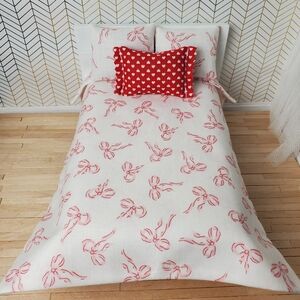 Miniature Dollhouse Bow Valentine's Day Bedding Set 1:12 Scale Red White